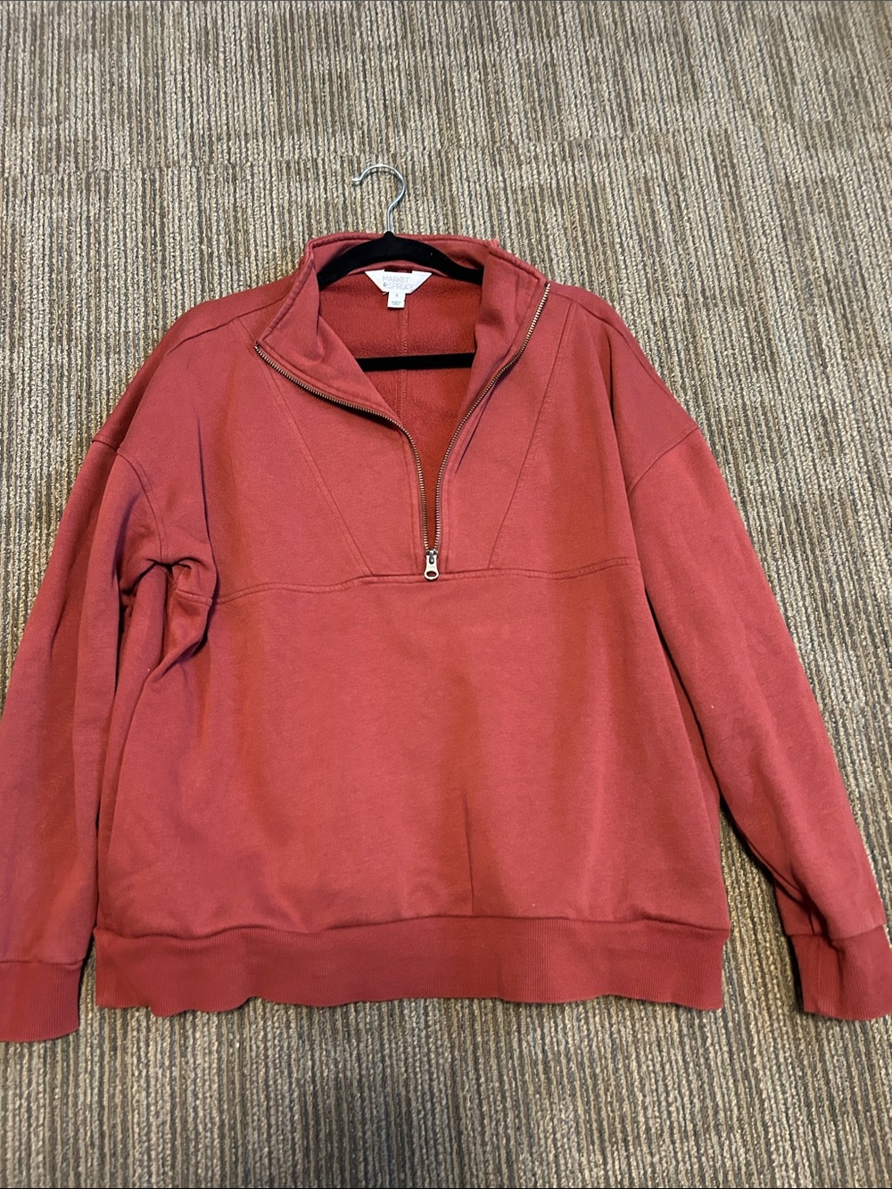 Market and Spruce - Women’s Half-Zip Pullover Sweater - Rust Red